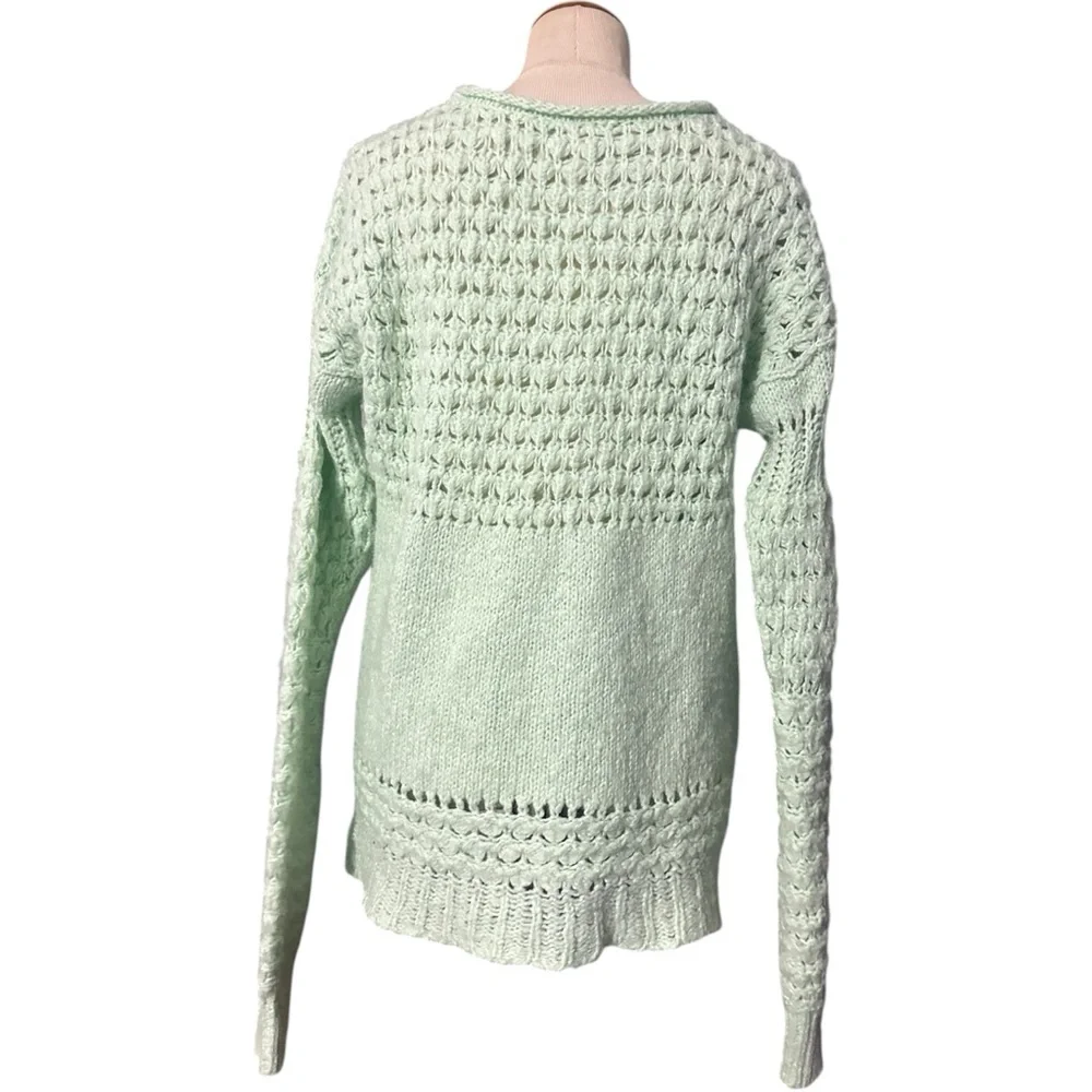 Free People Crashing Waves Open Knit Slouch Sweater Green Small